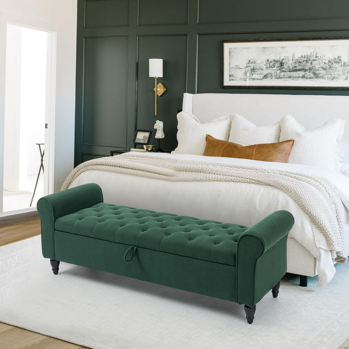 63’’ Storage Ottoman, Upholstered Tufted End of Bed Storage Bench