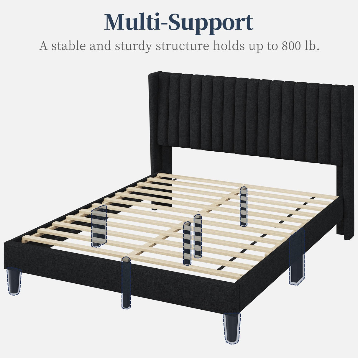 Queen Upholstered Platform Bed Frame with Fabric Headboard - Black