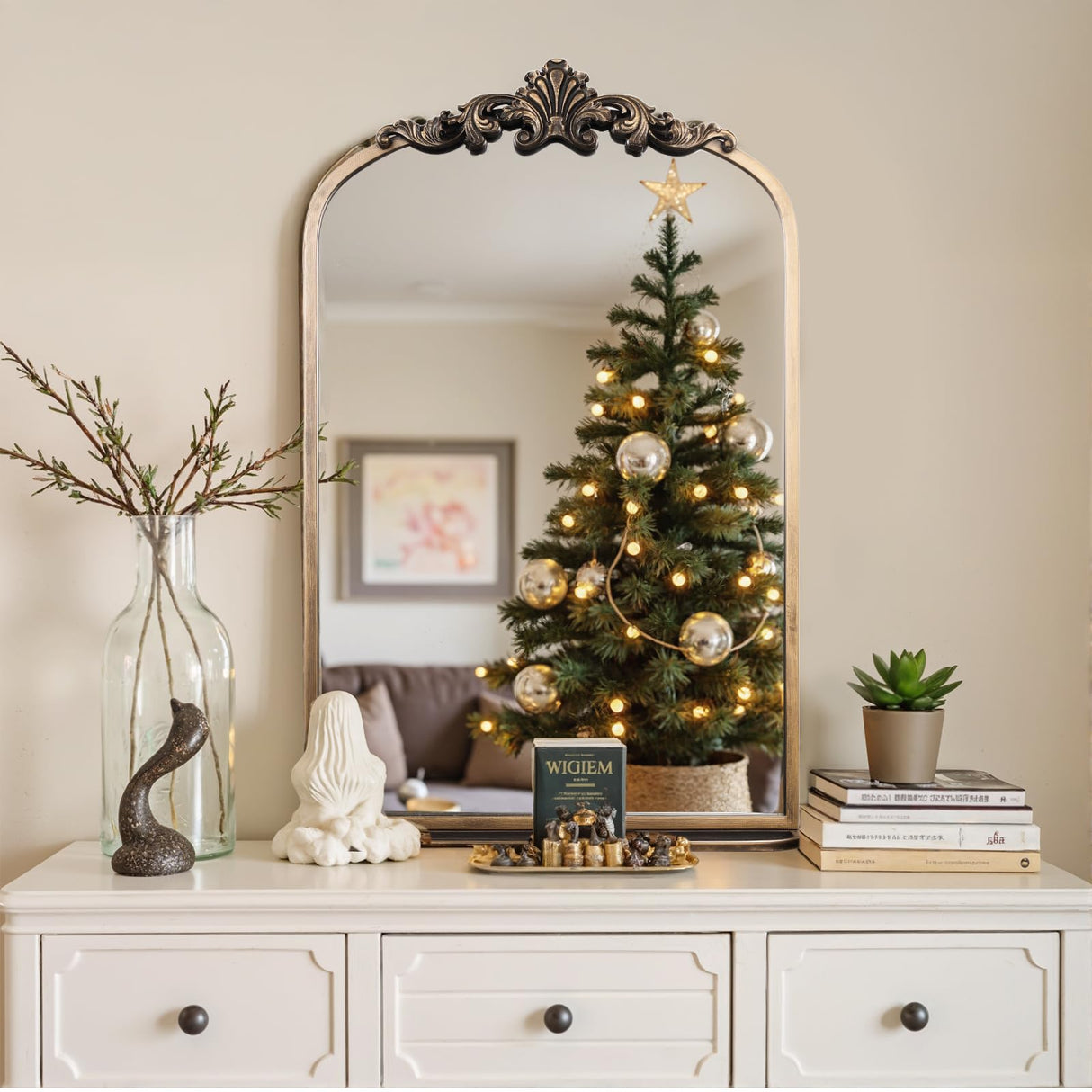 Gold Arch Baroque Mirror with Shelf 20x32