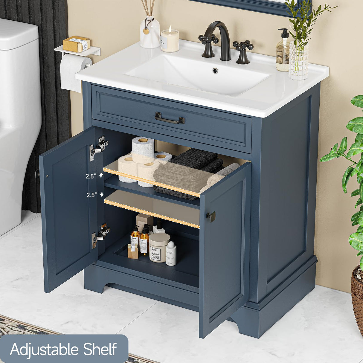 30" Bathroom Vanity with Ceramic Sink Combo, Modern Freestanding Bathroom Vanities