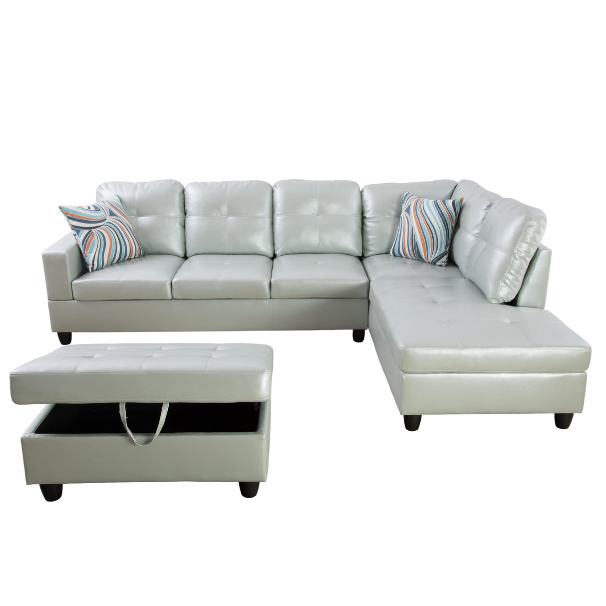 MZX-Carl-SS-00016-LWJ Sectional, 103.5"x74.5"x35", Silver Green R