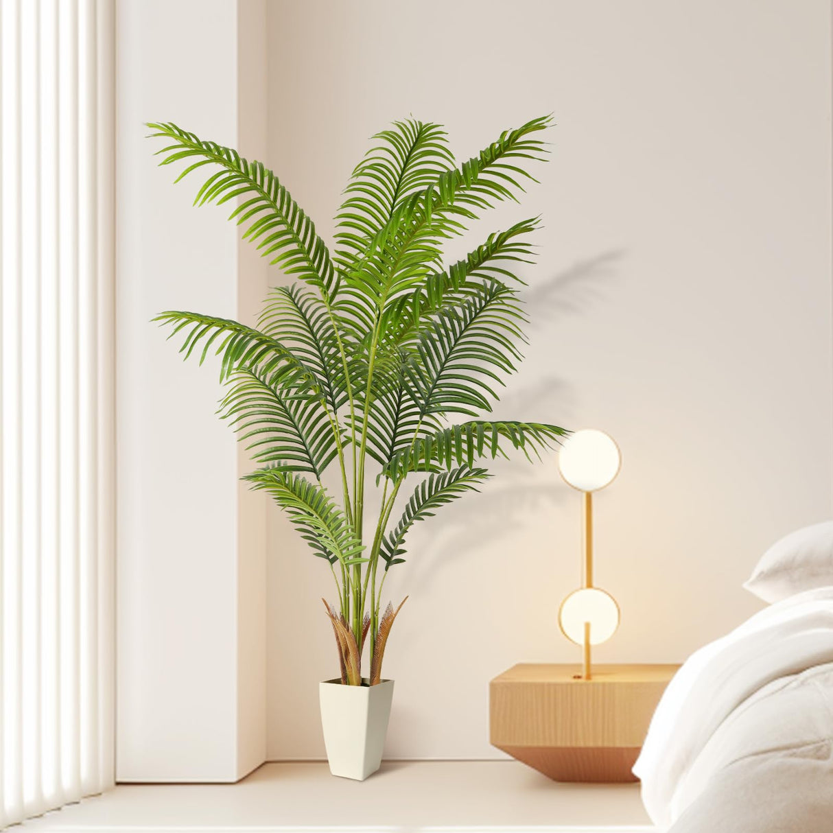5ft Artificial Palm Tree with White Planter, Tall Fake Palm Tree