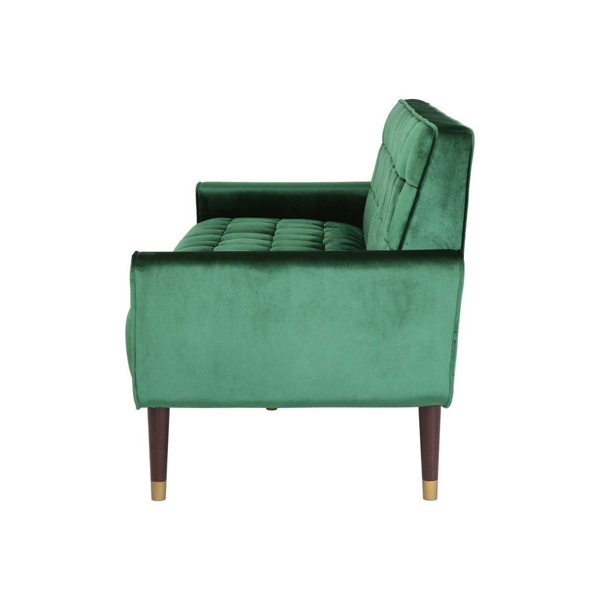 Adan Tufted Velvet Sofa Tipped Tapered Legs, Emerald and Gold Finish