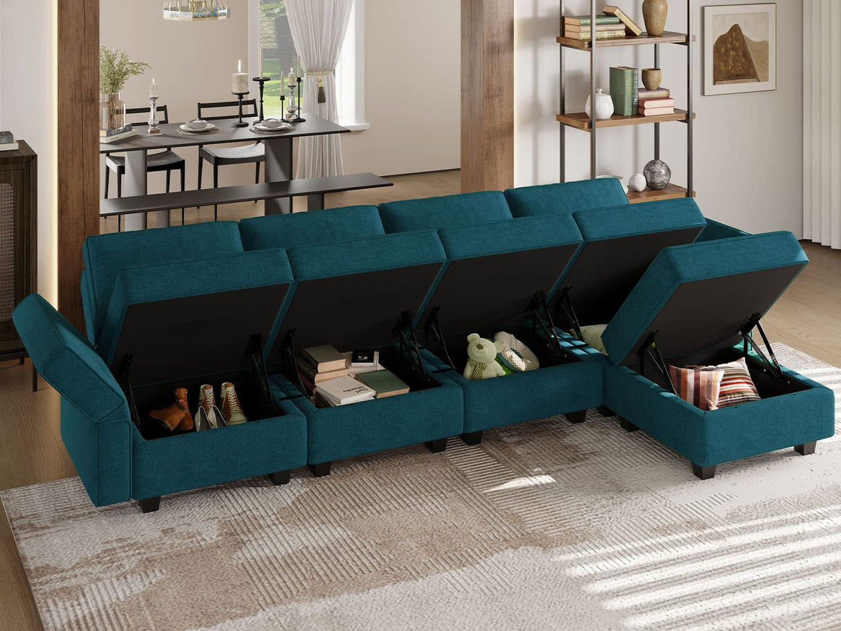 L-Shaped Sofa with Storage Seat Fabric Modular Sectional