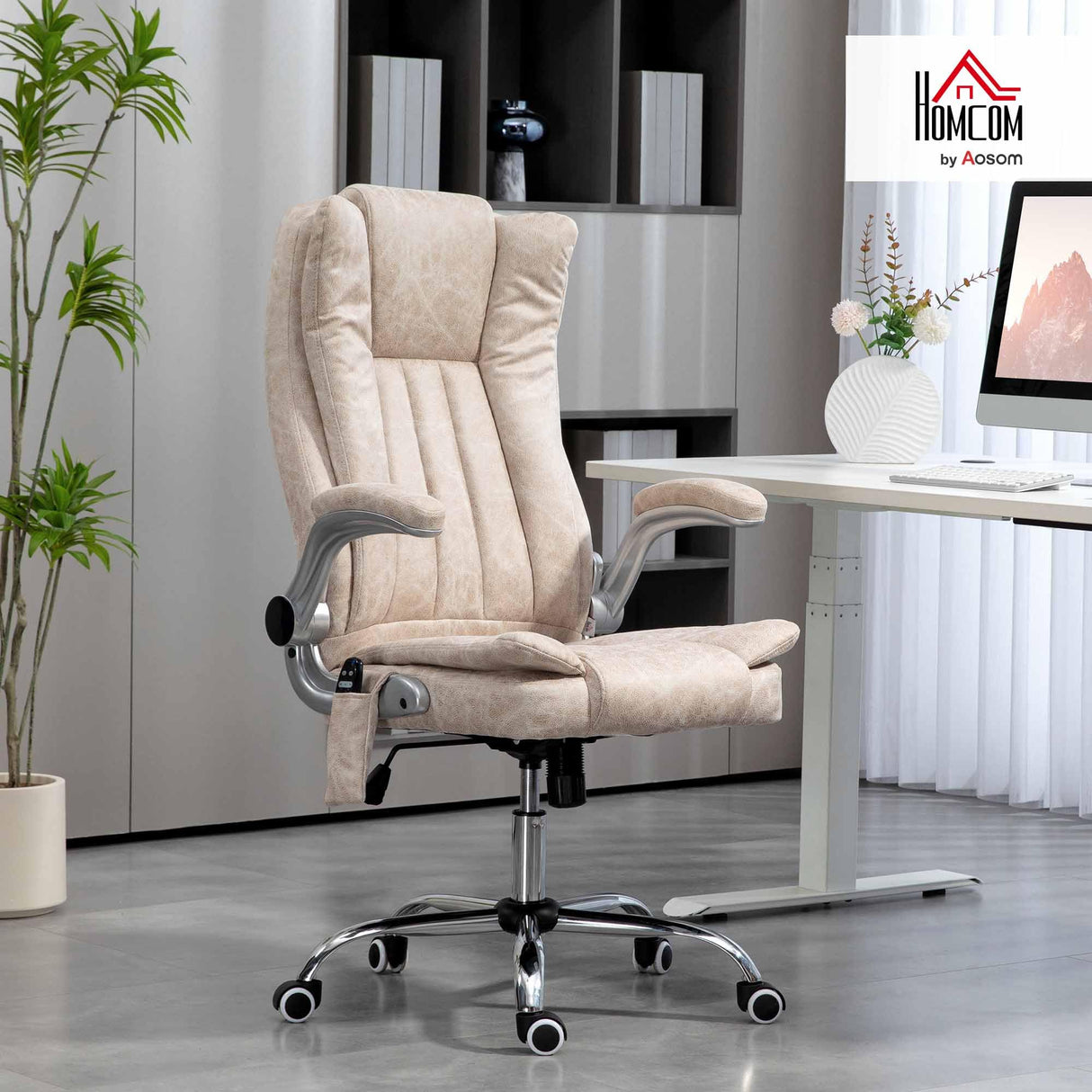 High Back Vibration Massage Office Chair with Heat - Cream White