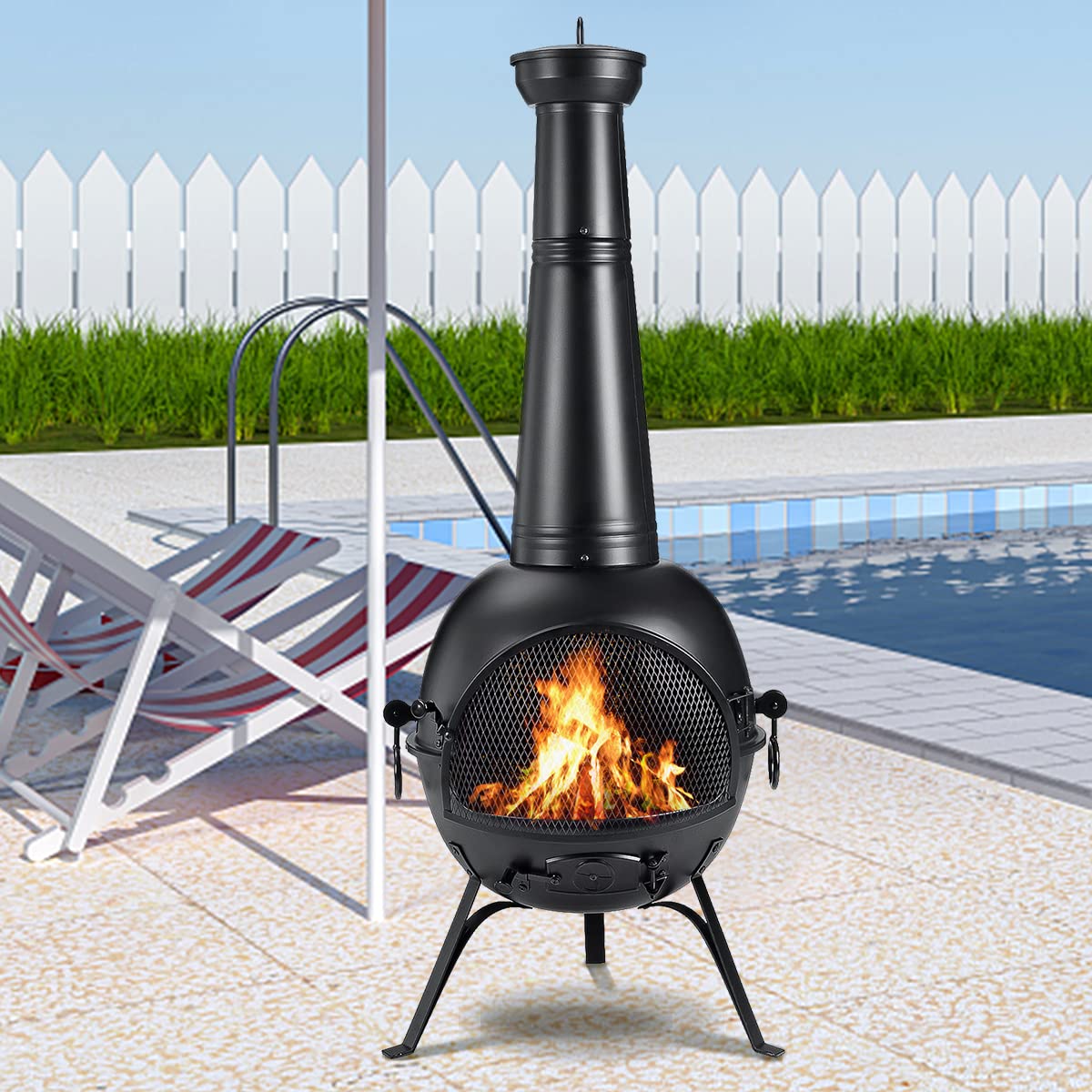 Prairie Fire Outdoor Chiminea Fireplace Deck or Patio Backyard Wooden Fire Pit