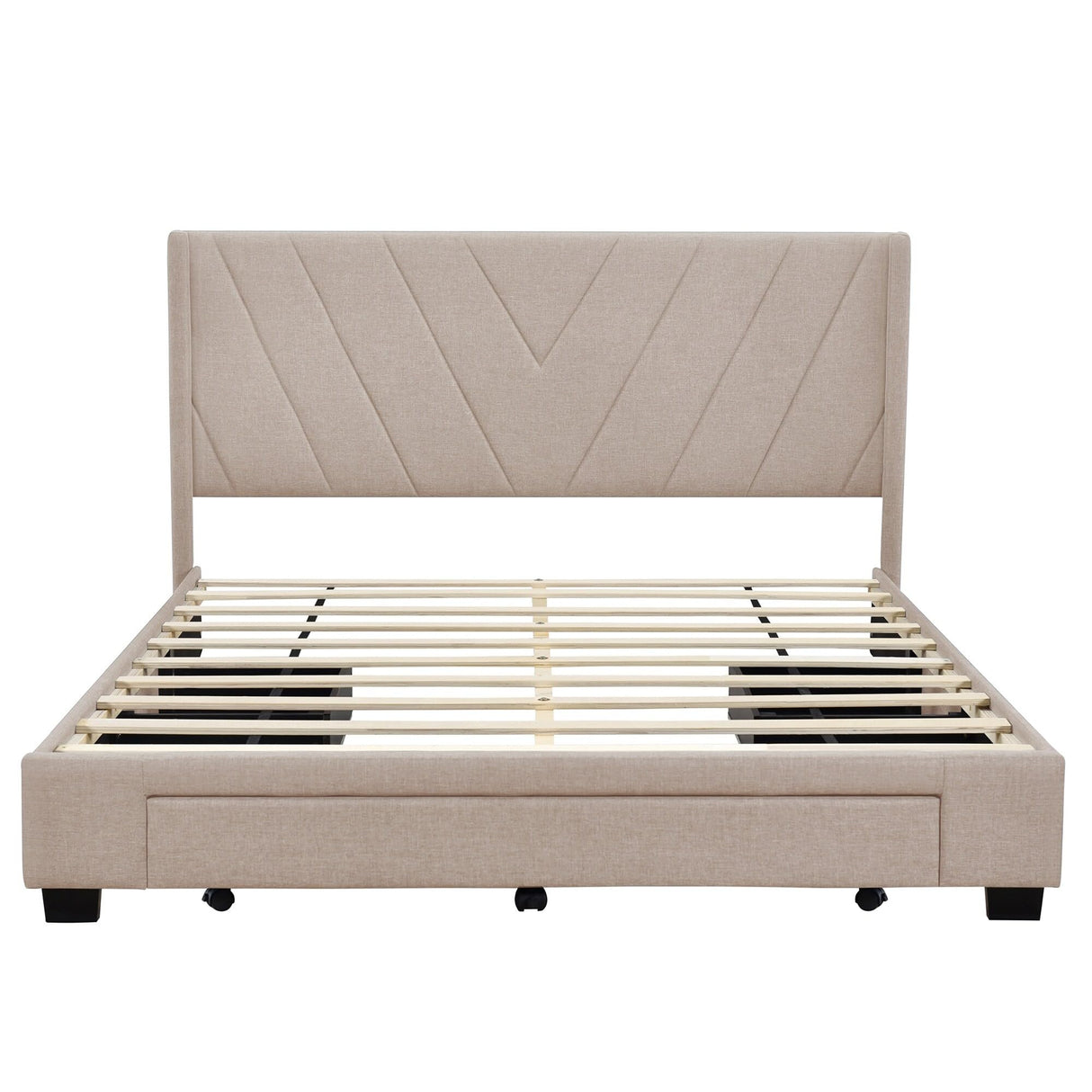Storage Bed Upholstered Platform Bed with 3 Drawers Beige