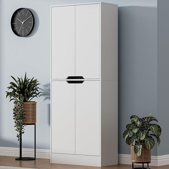 71" Tall Kitchen Pantry Cabinet, 4 Doors Freestanding Cupboard Cabinet