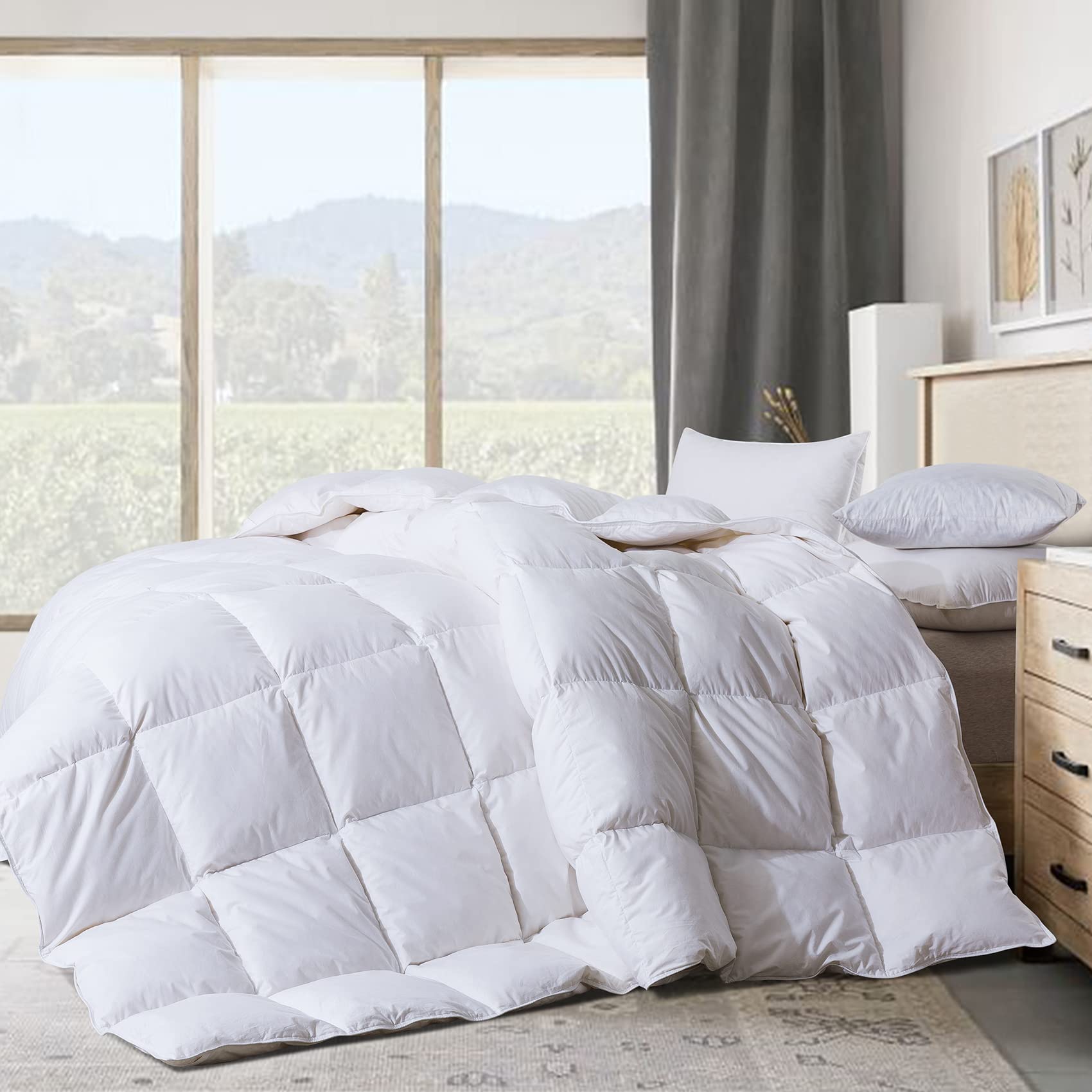 Down Comforter-Ultra-Soft Bedding Comforter 750 Fill Power All Season Duvet Insert
