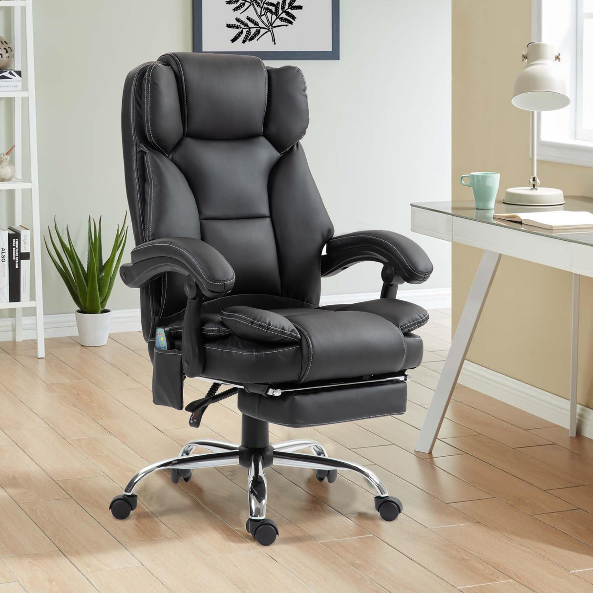 Adjustable Executive Chair, Ergonomic Massage Reclining Office Chair, PU Leather, Black