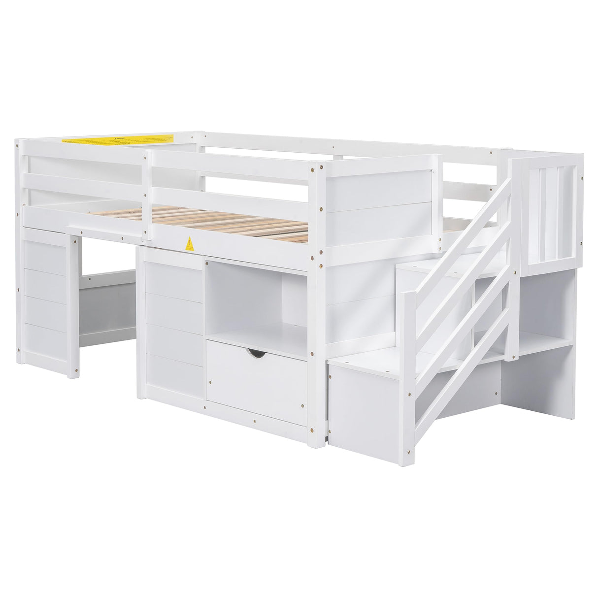 Twin Low Loft Bed with Stairs Storage, Drawer
