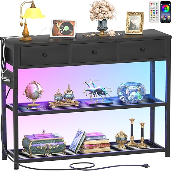 Console Table for Entryway with Power Strip, Entryway Table with RGB LED Lights