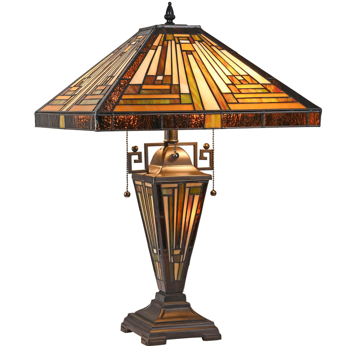 Capulina Tiffany Lamp Stained Glass Table Lamp 3-Light 16X16X24 Inches Mother-Daughter Vase Amber Brown Mission Tiffany Style Desk Reading Lamp for Living Room Bedroom Study Home Office