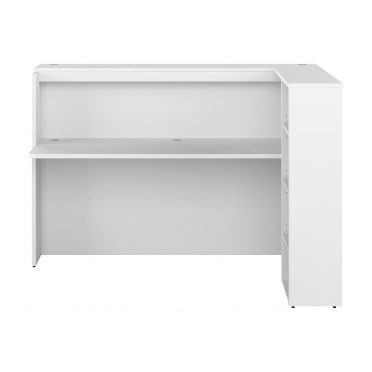 72W White Reception Desk with Built-in Storage Shelves