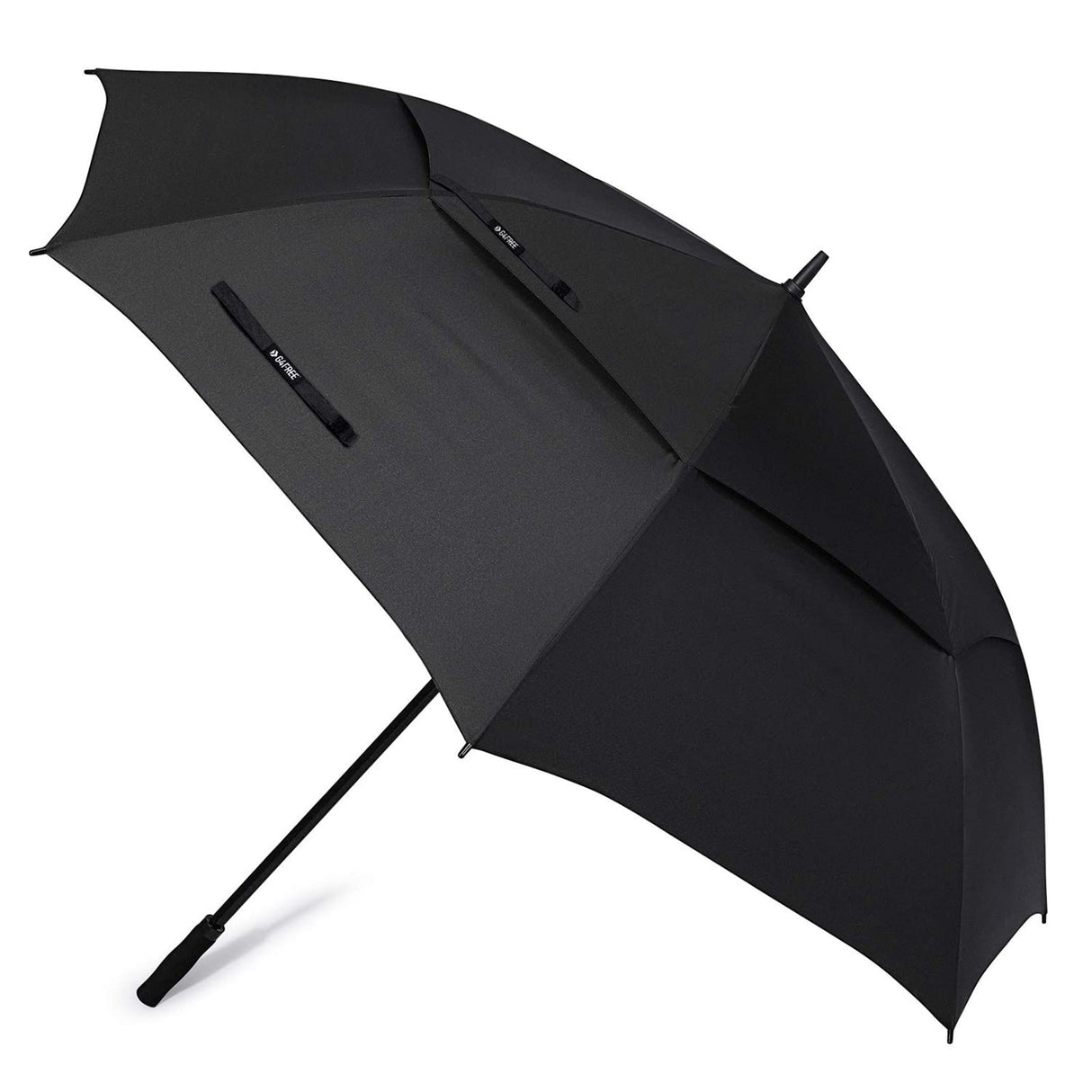 Black 72-inch golf umbrella with double canopy and windproof design