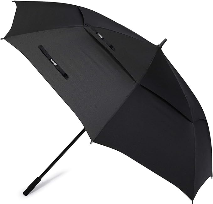 72-inch large golf umbrella in a black shade with a durable canopy, sturdy handle, and wind-resistant design, perfect for outdoor sports and rainy weather.