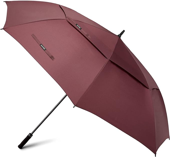 72-inch large golf umbrella in a red shade with a durable canopy, sturdy handle, and wind-resistant design, perfect for outdoor sports and rainy weather.