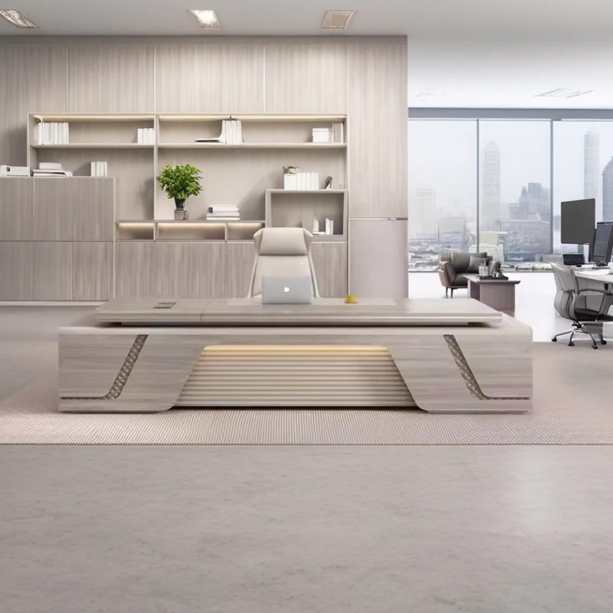 78IN L-Shaped Desk – Open Shelving & Storage Drawers