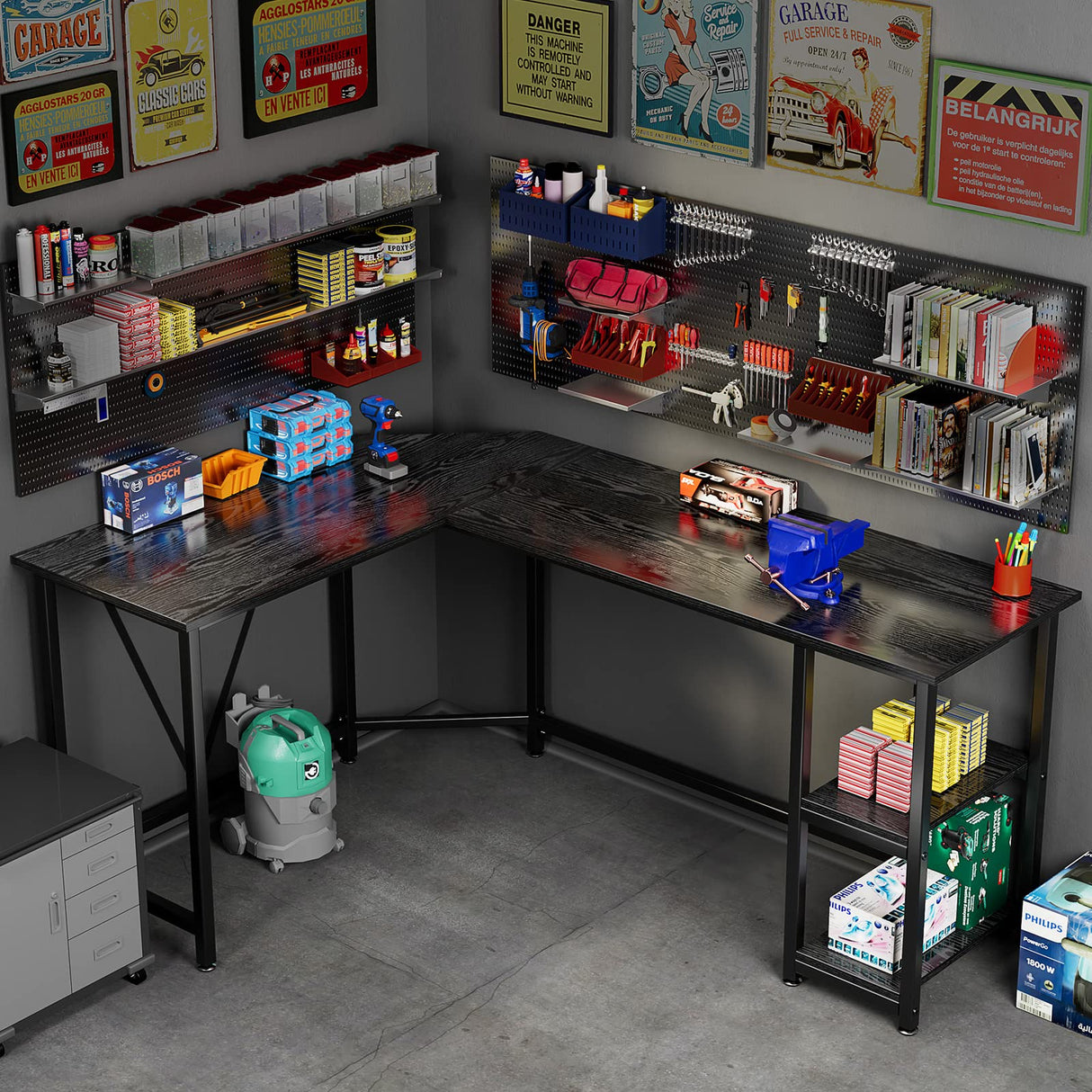 L Shaped Gaming Desk with Storage Shelves, 66 inch Corner Computer Home Office Writing Desk,Modern Large PC Workstation Space Saving, Easy Assembly,Black