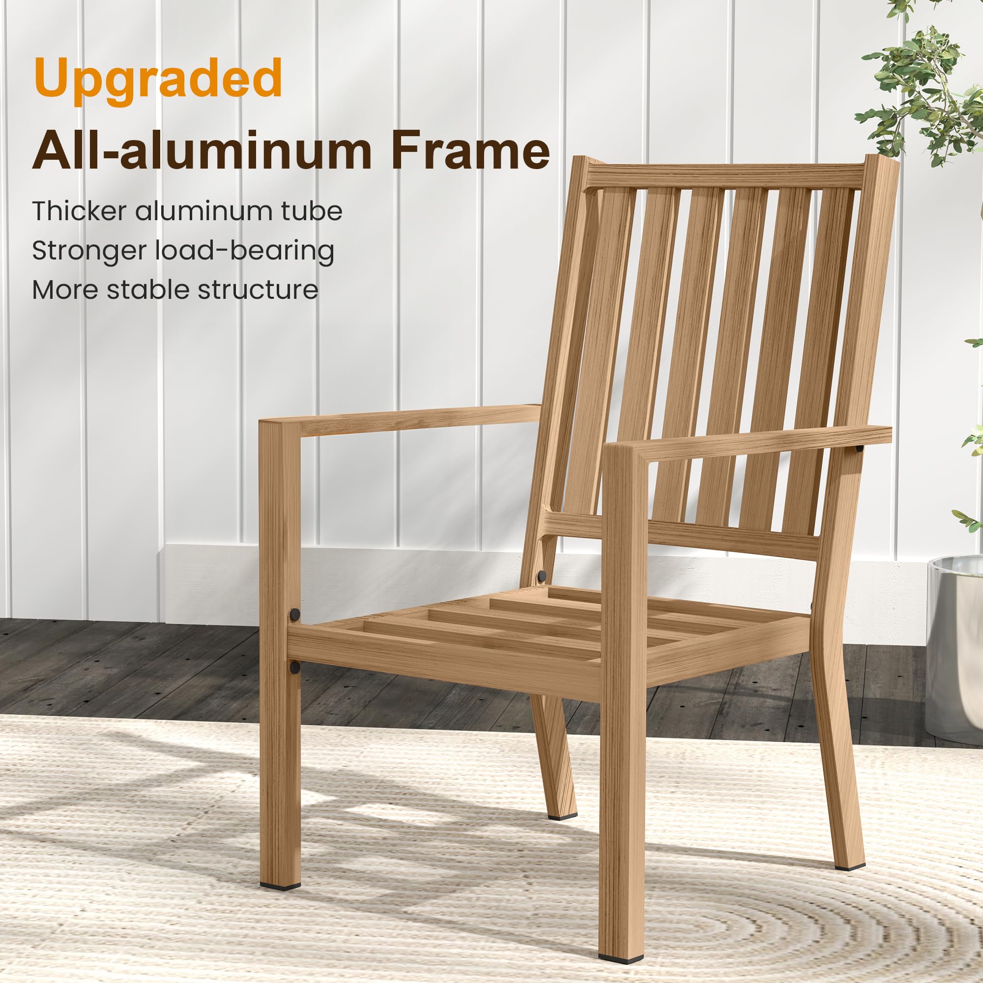 RoyalCraft Aluminum 7 Pieces Patio Dining Sets, Outdoor Dining Table with 6 Chairs, Outdoor Patio Dining Furniture Set with Removable Cushion for Lawn, Garden, Backyard, Brown