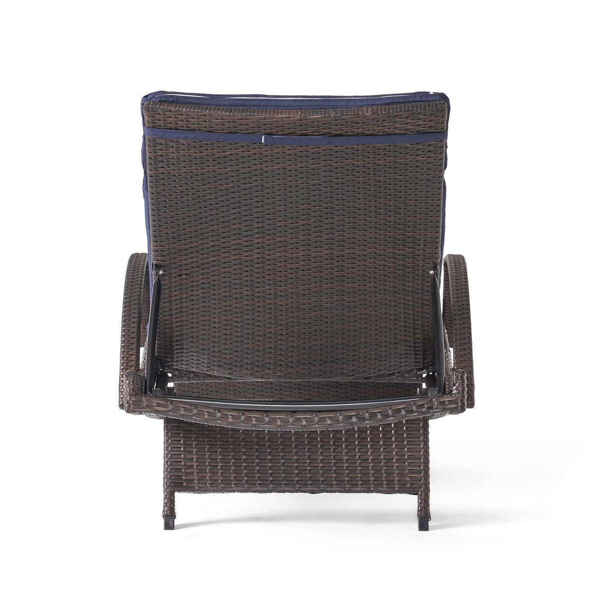 Christopher Knight Home Salem Outdoor Wicker Adjustable Chaise Lounge with Arms, with Cushion, Multibrown / Navy Blue