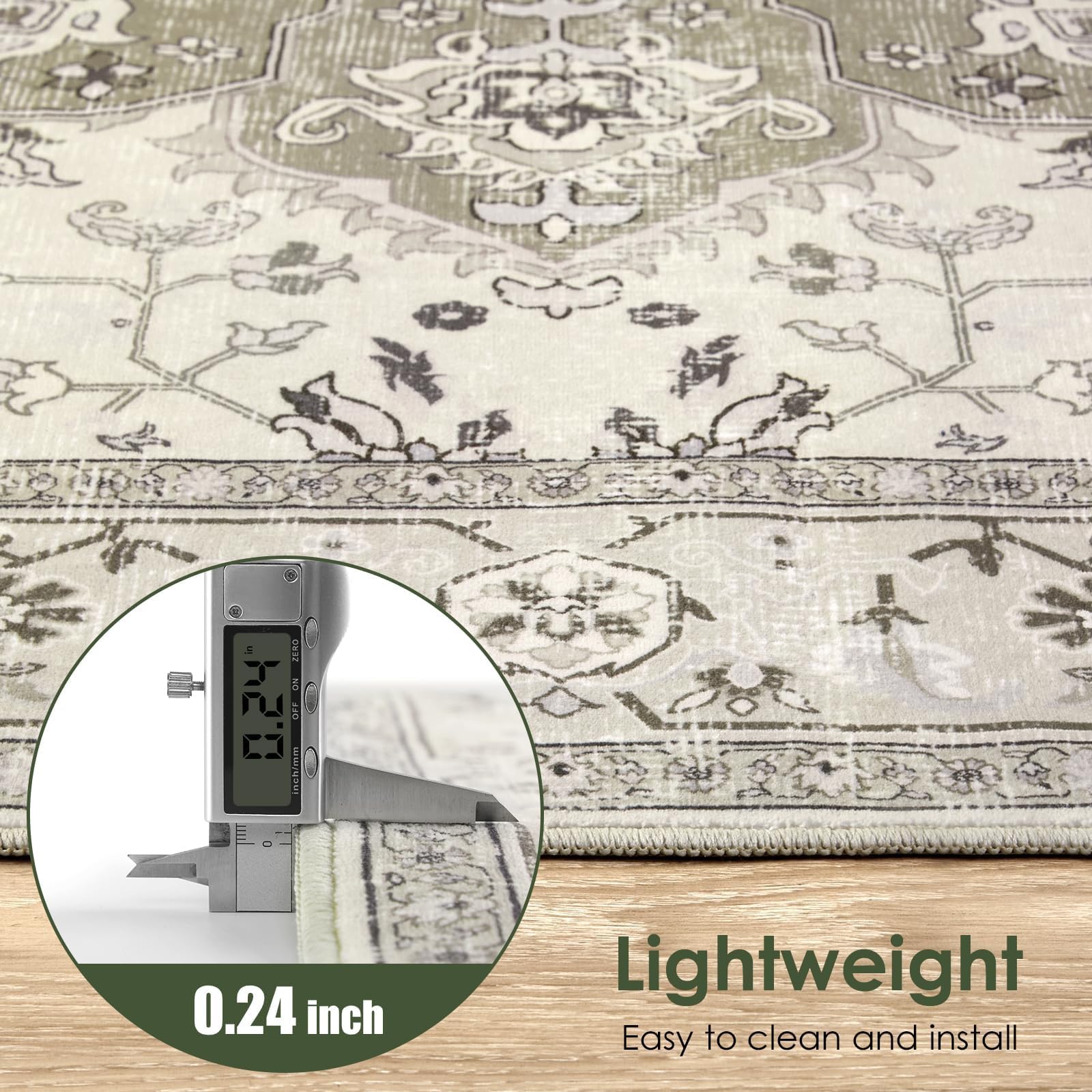 Area Rug for Living Room 8x10 - Vintage Machine Washable Rugs Traditional Neutral Floor Carpet Soft Low Pile Area Carpet Big Oriental Rug Stain Resistant Modern Rug for Bedroom - Grey/Beige