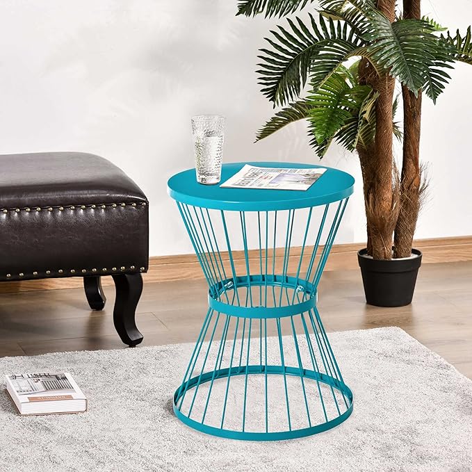 16" Steel Patio Side Table, Garden End Table with Hourglass Design, Accent Table
