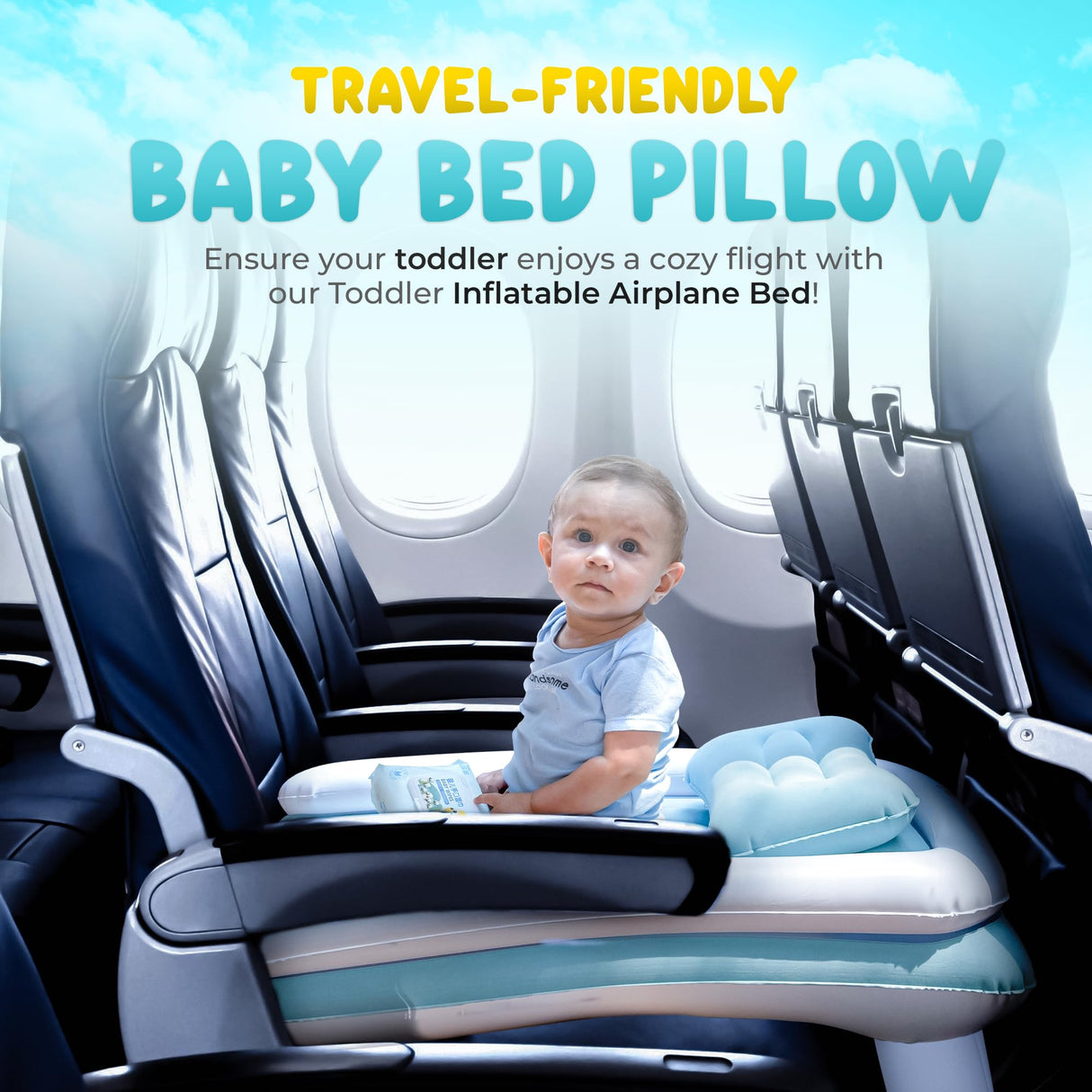 Inflatable Toddler Airplane Bed - Baby Travel Bed for Airplane & Car with Safety Belt