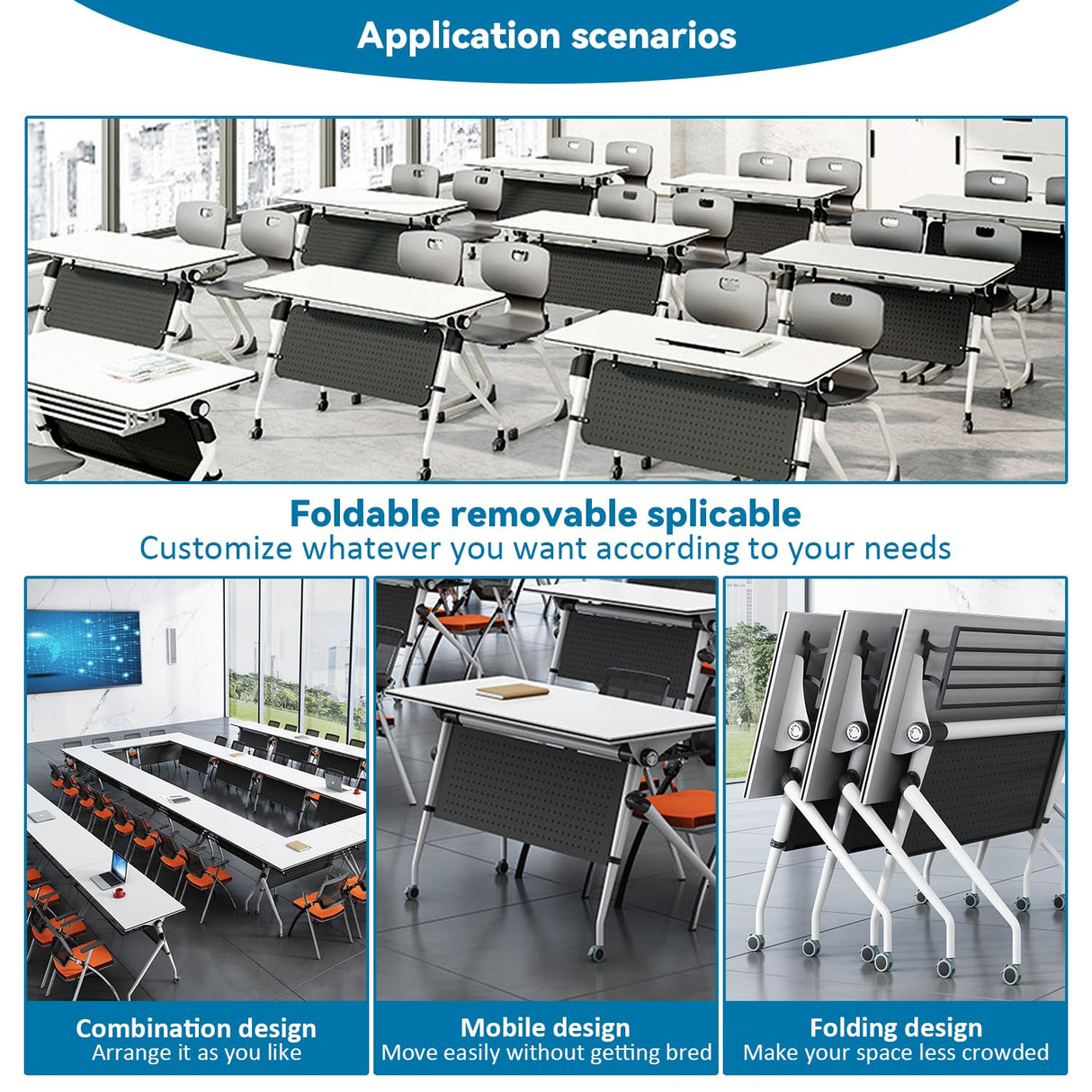 Folding Conference Table,Mobile Training Table with Wheels