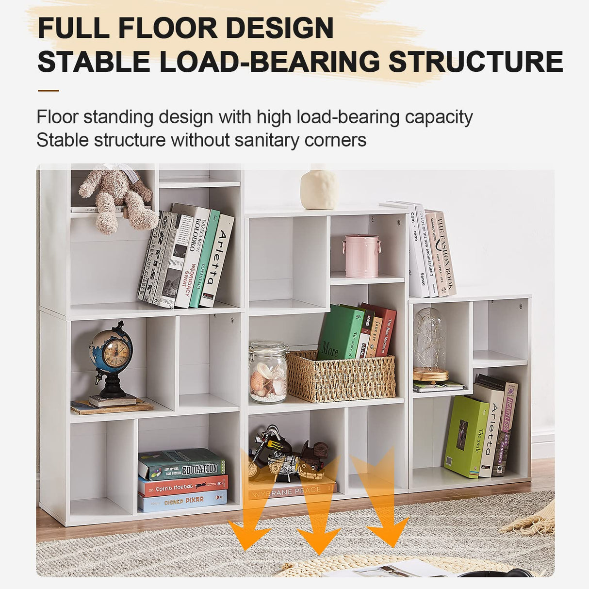 Small White Bookshelf, 5 Cube Shelf, Fits Tallest Hardcovers, Horizontal Available, Storage Organzier for Home Office, Pearl White