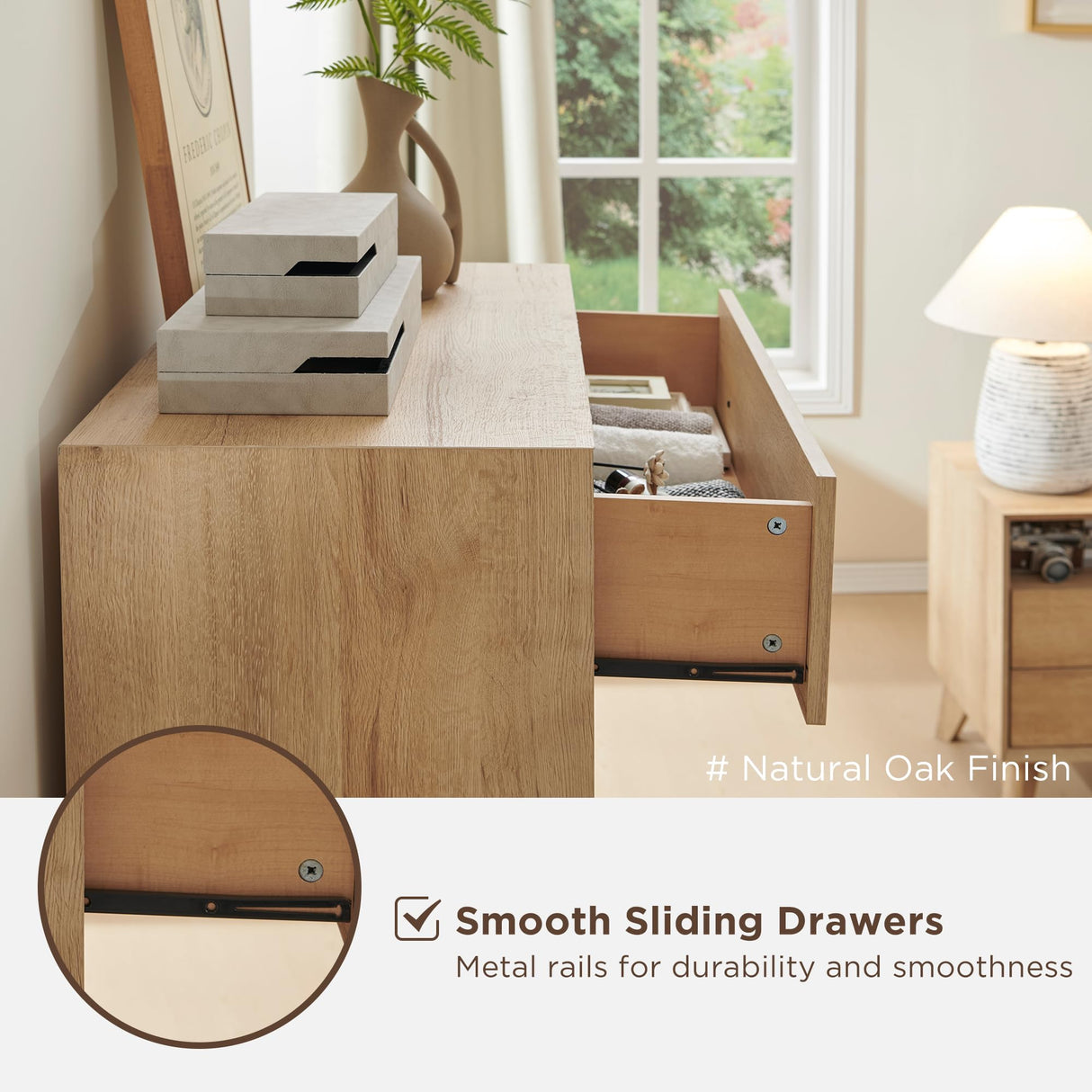 T4TREAM 5 Drawer Dresser for Bedroom, 48" Tall Mid-Century Modern Chest of Drawers, Beveled Profile Design, Wood Drawer Organizer for Bedroom, Living Room, Hallway and Entryway, Natural Oak