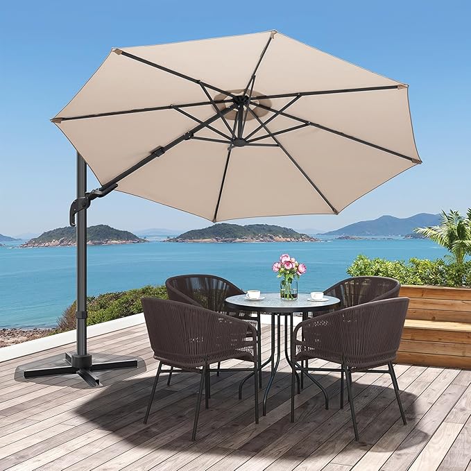 10 Feet Patio Umbrella, Outdoor Cantilever Round Umbrella with Creative Swivel