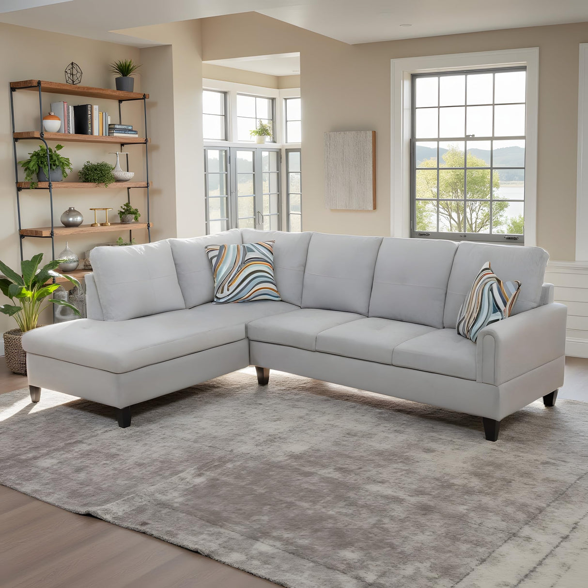 Left Chaise Flannel L Shaped Cloud Couch for Living Room