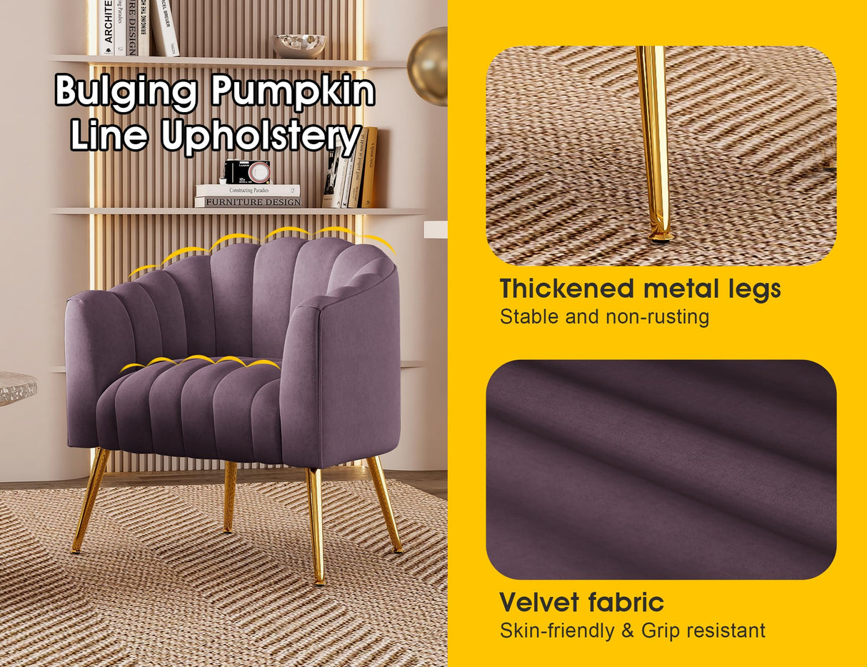 Oversized Pumpkin Couch Accent Chair, Modern Comfy Velvet Upholstered Barrel Chairs