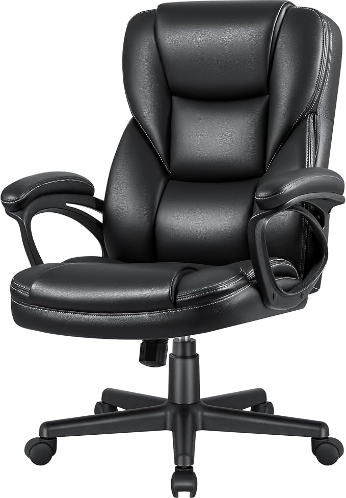 Office Chair High Back Managerial Home Desk Chair, Adjustable Swivel Computer PU Leather Chair with Lumbar Support (Black)