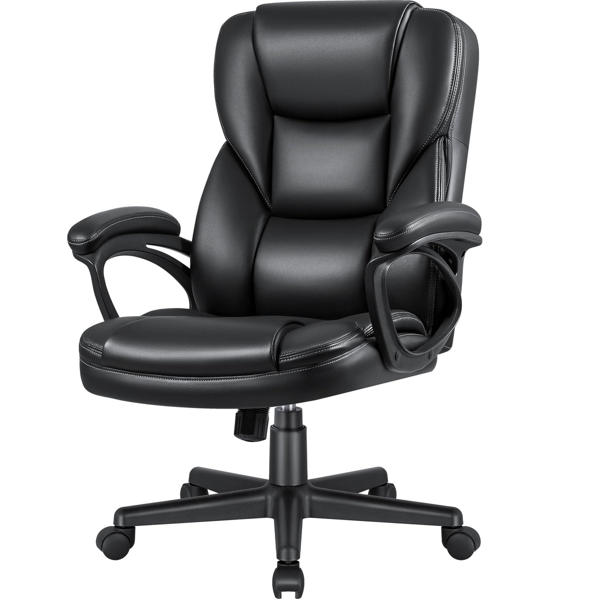 Office Chair High Back Managerial Home Desk Chair, Adjustable Swivel Computer PU Leather Chair with Lumbar Support (Black)