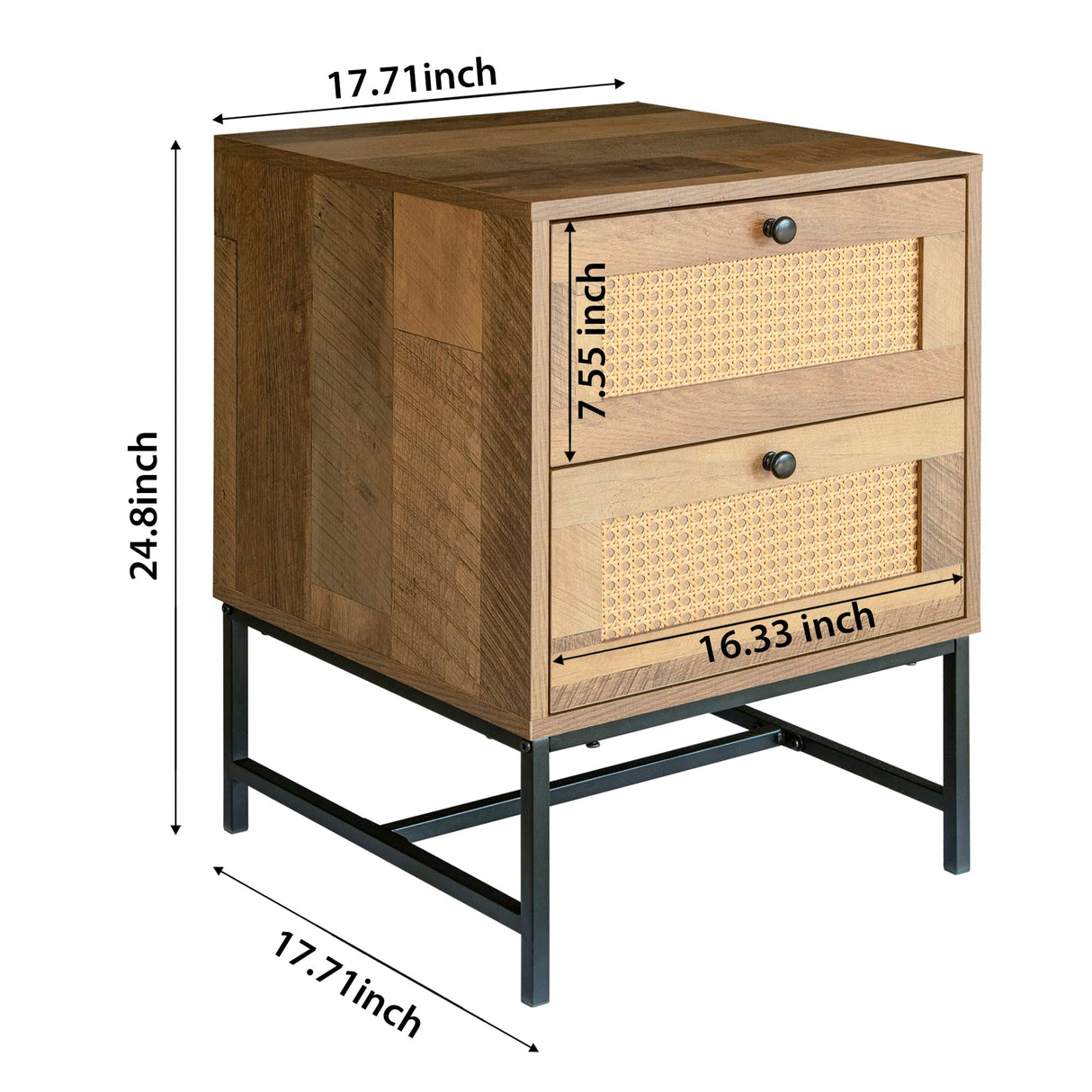 Series Wood and Rattan End Table/Nightstand