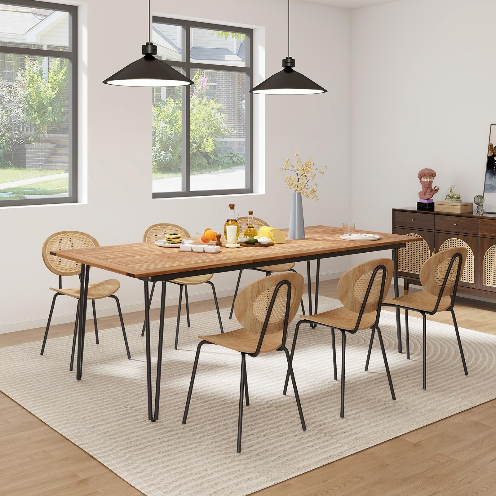 86.5-Inch Patio Dining Table, Indoor & Outdoor Dining Table w/Acacia Wood