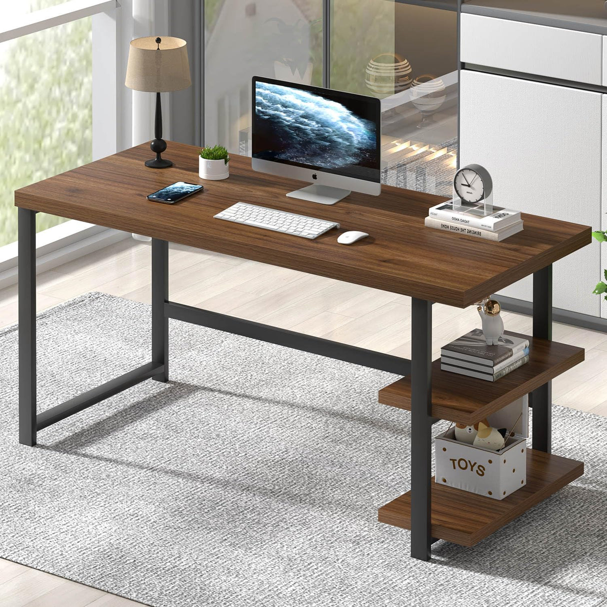 Modern Computer Desk, Wood Home Office Desk, Study Writing Gaming Table Workstation