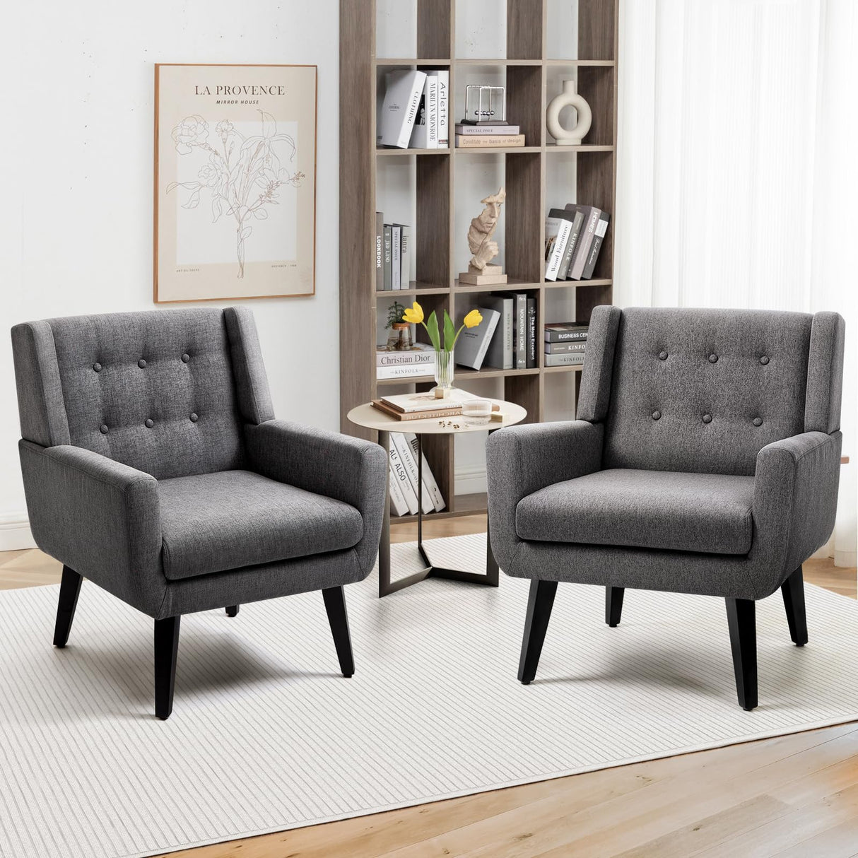 Set of 2 Morden Accent Chair, Mid-Century Modern Upholstered Sofa Chair with Rubber