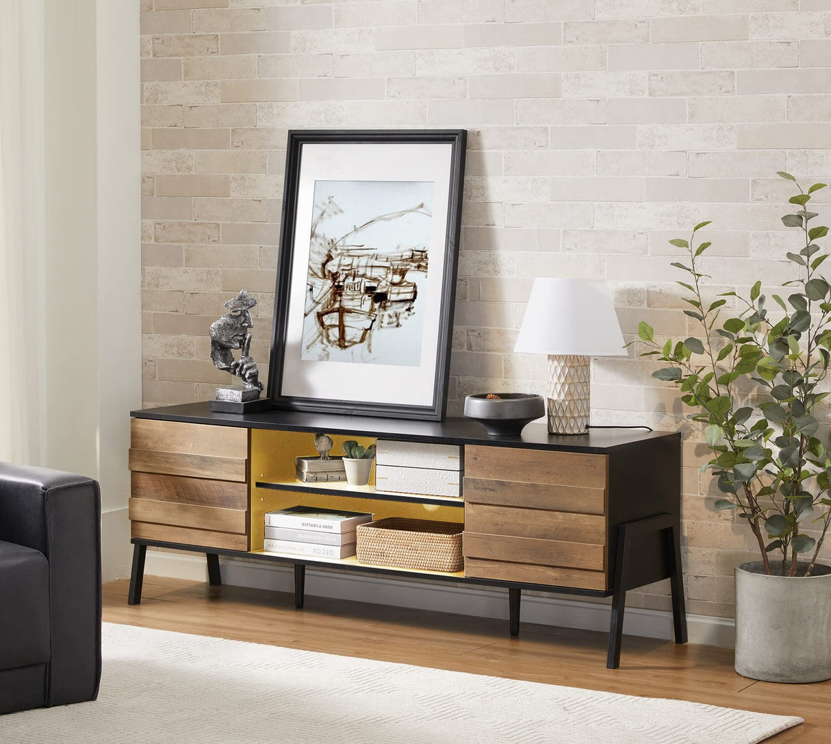 Mid-Century TV Stand for 65" TV with LED Lighting - 60 Inch