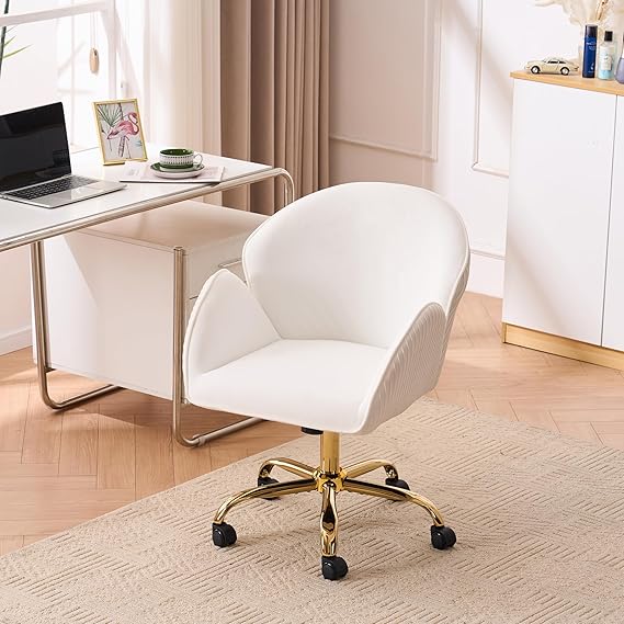 Velvet Home Office Desk Chair with Gold Wheels - Mustard