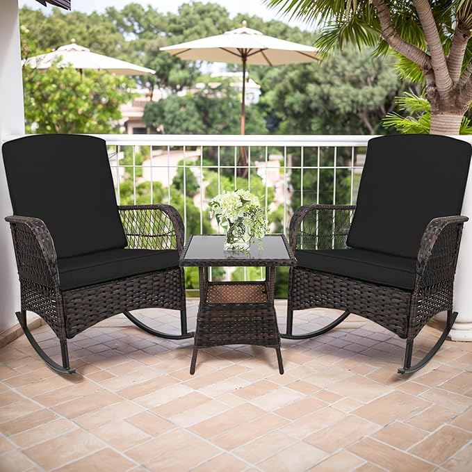 3 pcs Rocking Bistro Set Conversation Chairs with Arm Rest