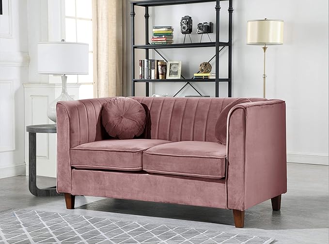 55" Chesterfield Velvet Loveseat with Vertical Channel Tufted Backrest