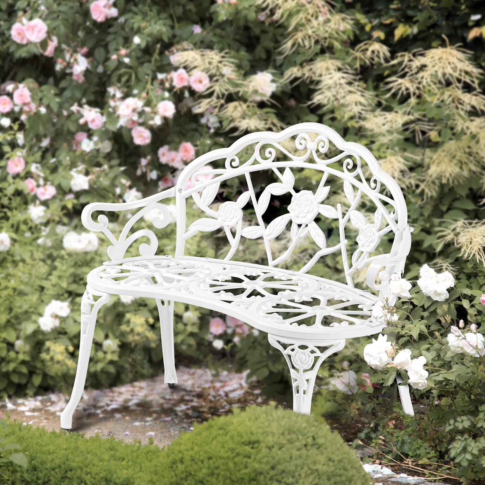 38.5" Patio Park Garden Outdoor Metal Rose Bench