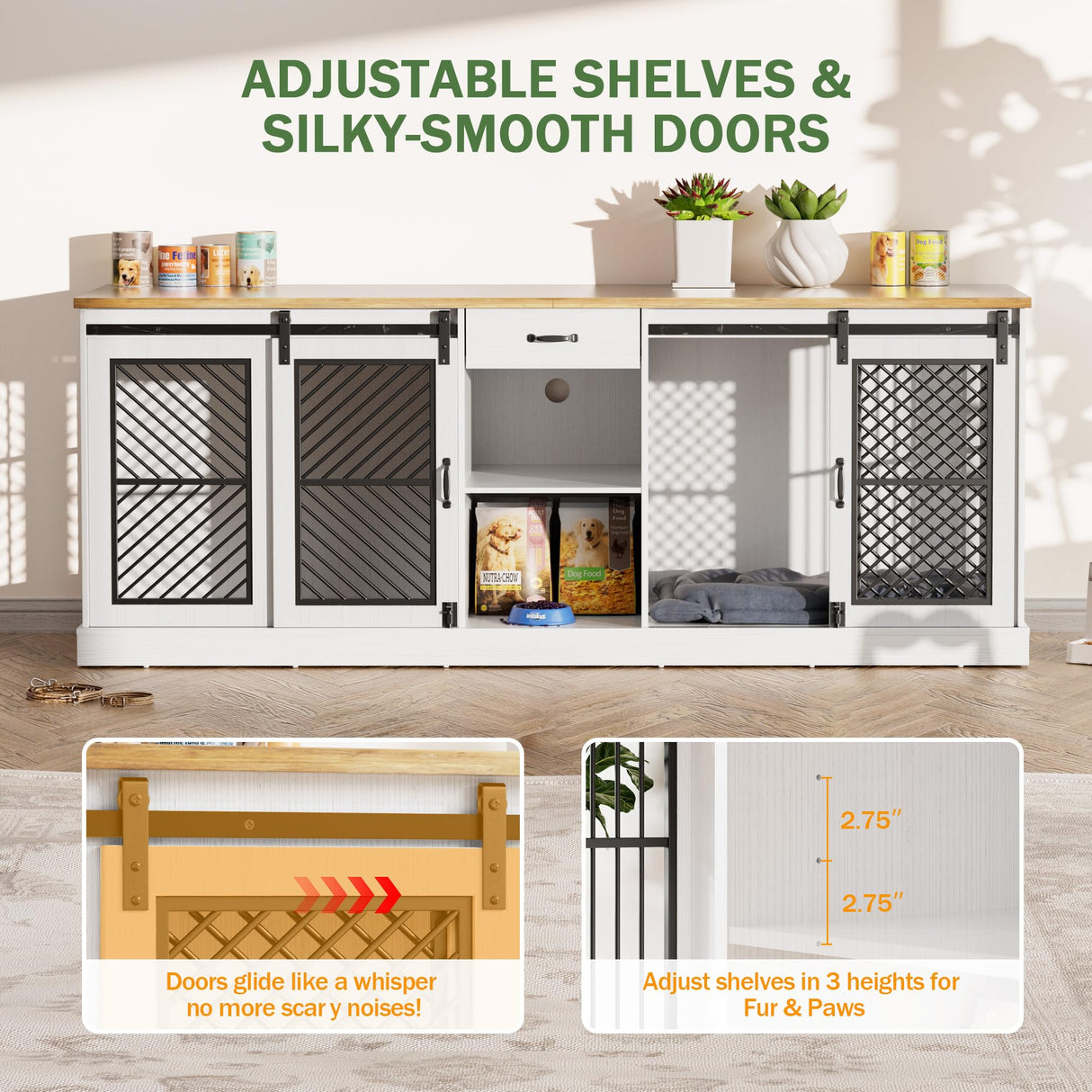 87" Double Dog Crate Furniture - Heavy Duty Indoor Kennel TV Stand