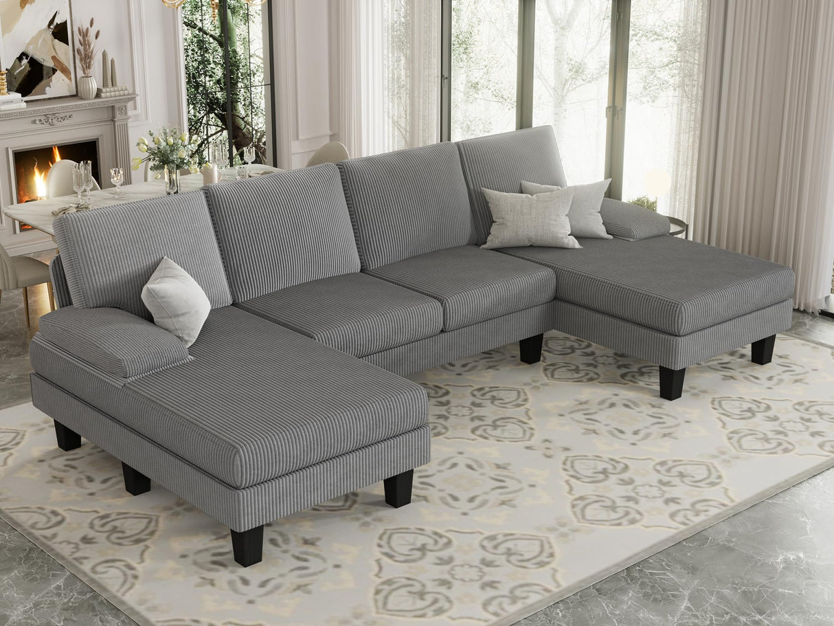Sofa 110” Corduroy Sectional Comfy Couches for Living Room