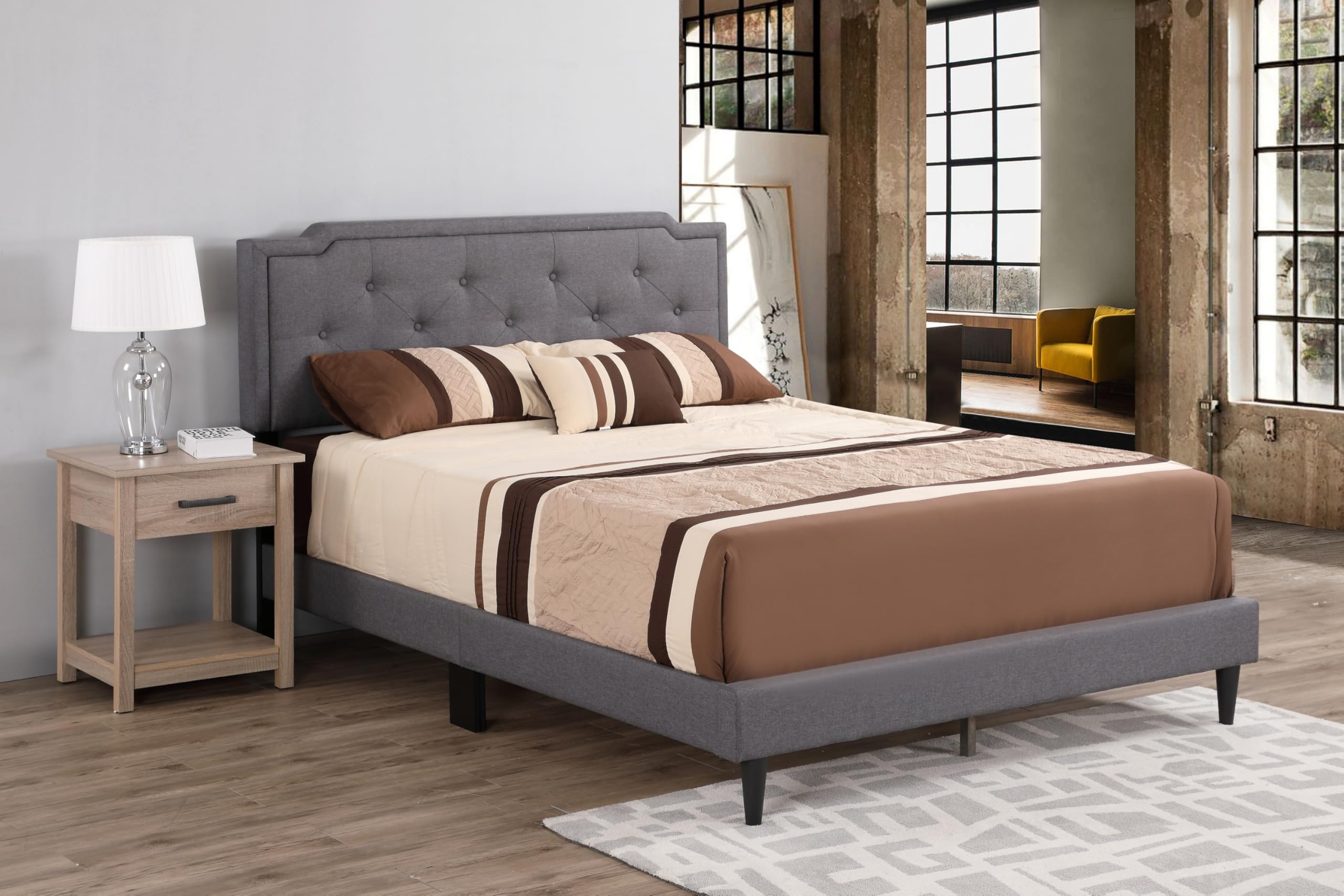 Stylish Casual Gray Queen Bed Frame, Comfortable Design