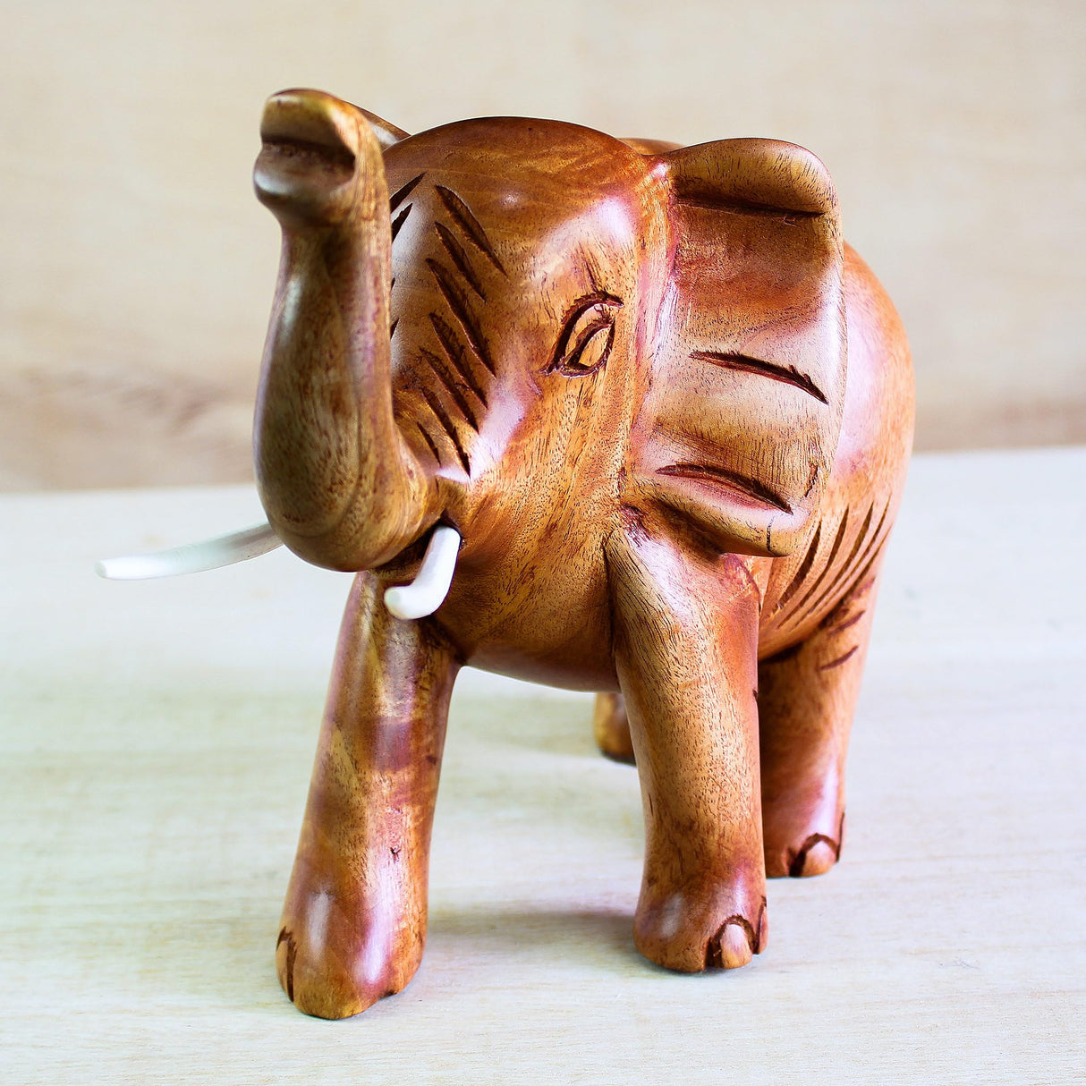 Artisan Handcarved Wood Sculpture Teak Elephant from Ghana Brown Woodteakwood