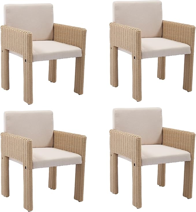 Outdoor Dining Chairs Set of 4, Upholstered Dining Chairs with Sturdy Metal Frame